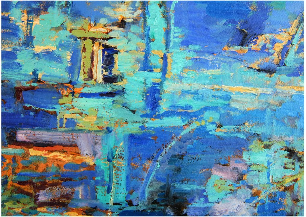 Tablou pe sticlă - pictură abstractă în ulei (70x50 cm)