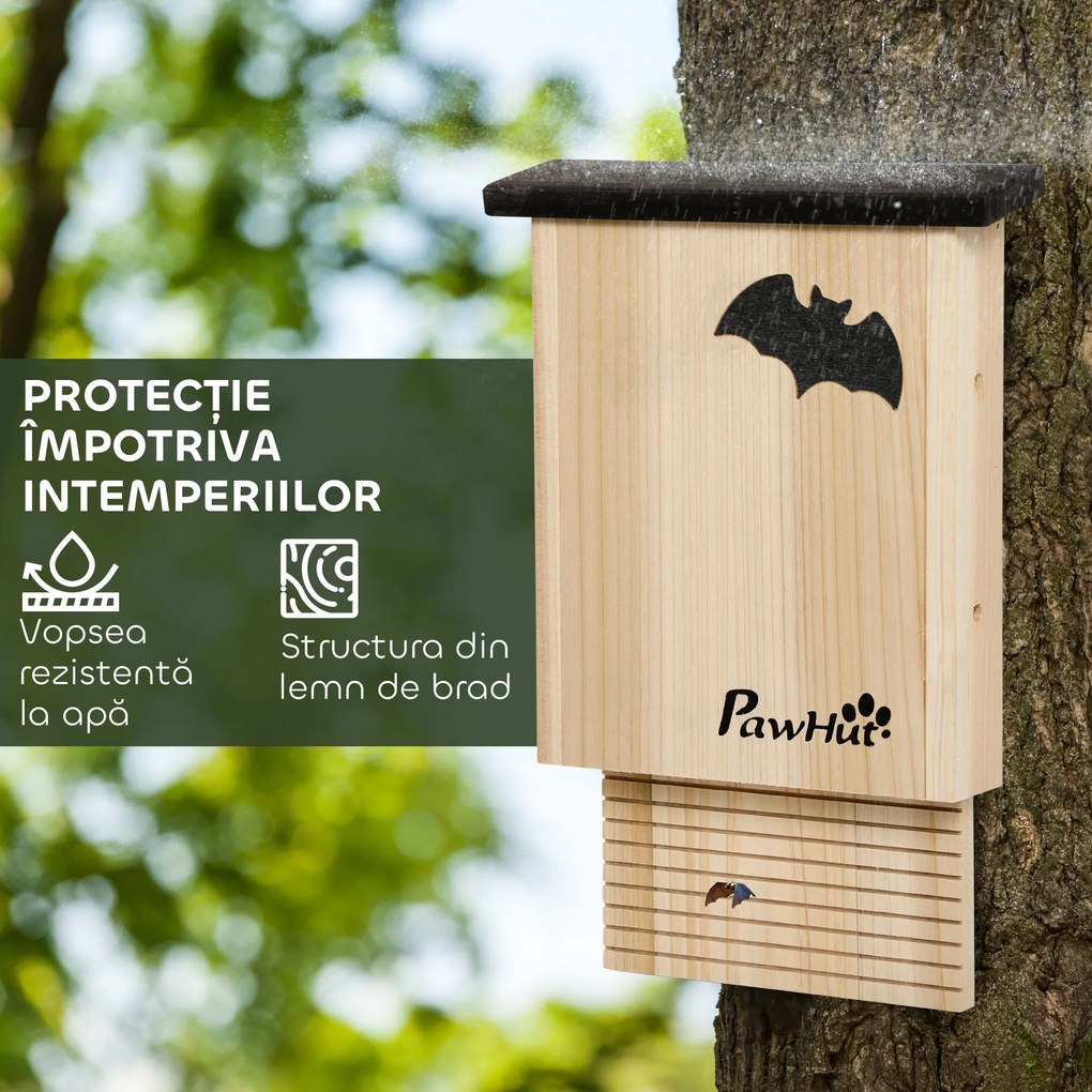 PawHut Set de 3 Adăposturi pentru Liliac din Lemn de Brad pentru Exterior, 25x6x37.5 cm, Lemn Natural | Aosom Romania