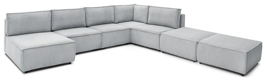 Colțar gri deschis cu tapițerie din catifea reiată (în formă de "U"/cu colț variabil) Nihad modular – Bobochic Paris