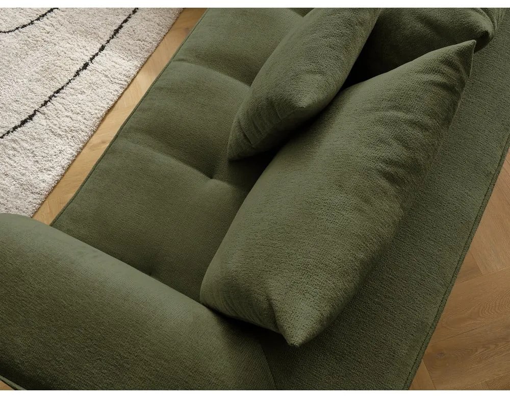 Colțar verde cu tapițerie din chenille (cu colț pe partea dreaptă/în formă de ”L”) Whesley – Bobochic Paris