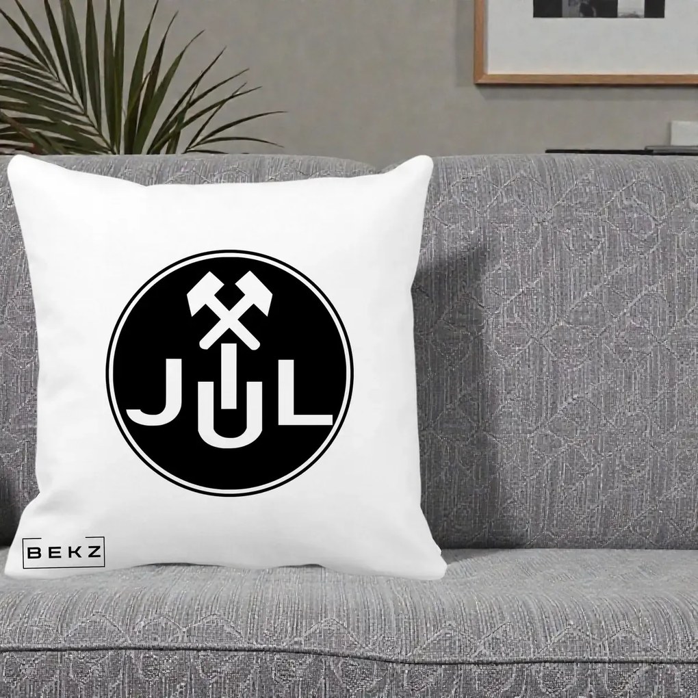 Perna Personalizata JUL Jiul Lupeni Fotbal, 40x40 cm, Alba Mata, Husa Detasabila, Perna Inclusa, BEKZ®