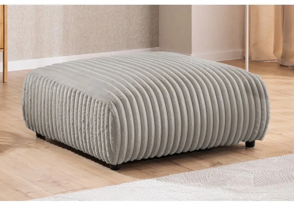 Taburet gri deschis cu tapițerie din catifea reiată Justin – Ropez