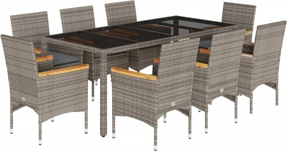 vidaXL Set mobilier de grădină cu perne 9 piese gri poliratan & sticlă