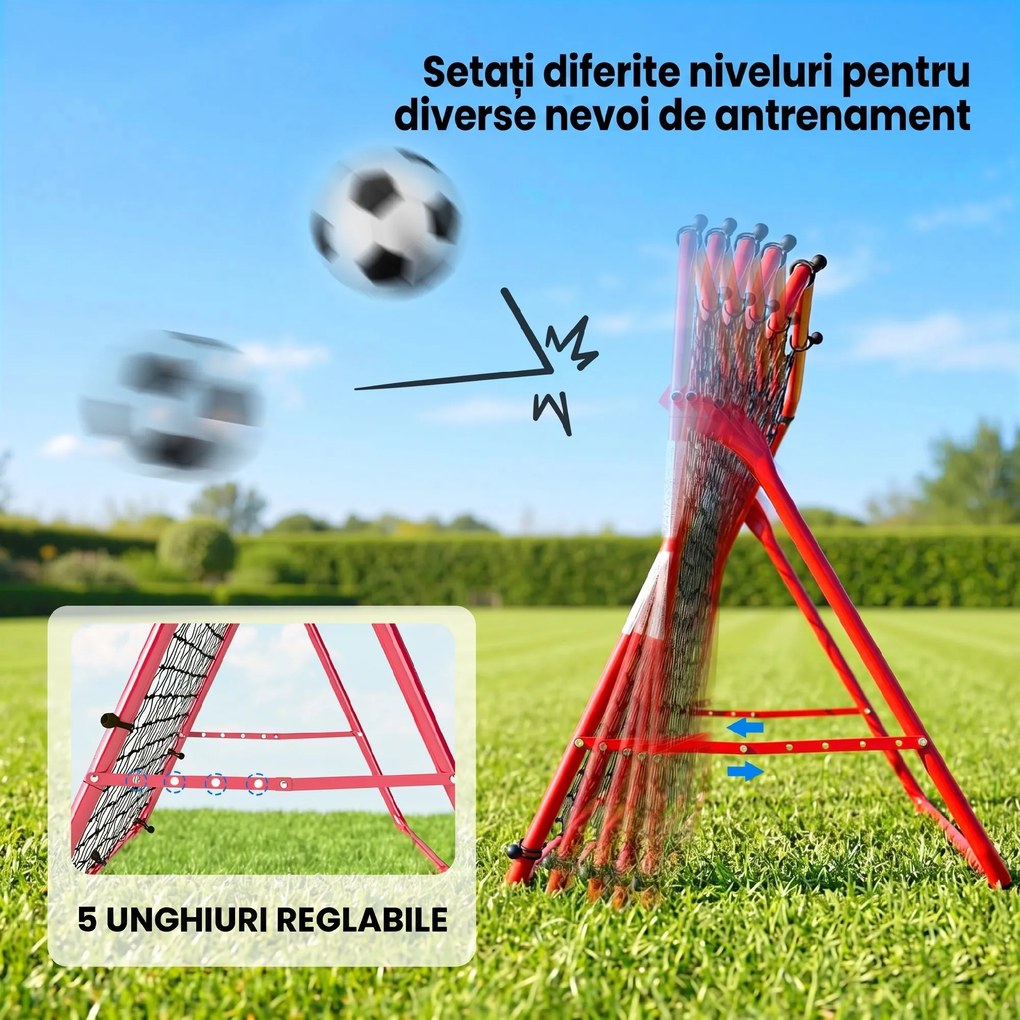 SPORTNOW Plasă Rebounder pentru Fotbal, Ușor de Montat, cu 5 Unghiuri Ajustabile, Echipament Portabil pentru Antrenament și Practică de Fotbal, Baseball și Softball în Grădină sau în Parc | Aosom Romania