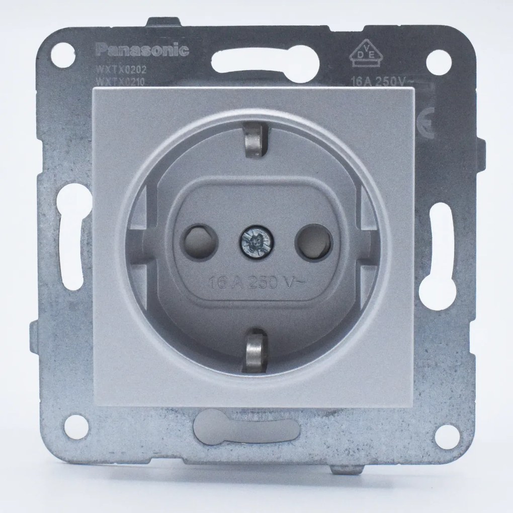 Priza simpla cu impamantare si protectie copii, 16A, IP20, Argintiu, Panasonic Arkedia Slim\ Karre Plus