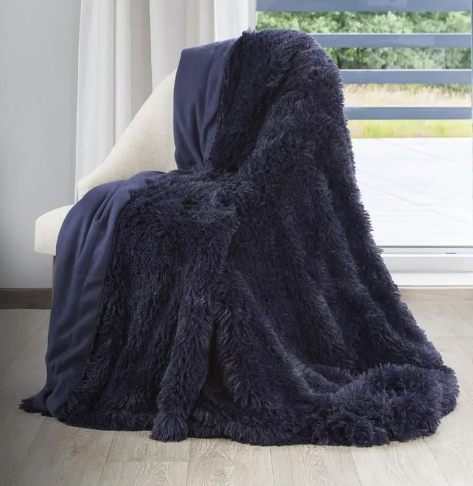 Pătură păroasă de culoare albastru închis Lăţime: 170 cm | Lungime: 210 cm