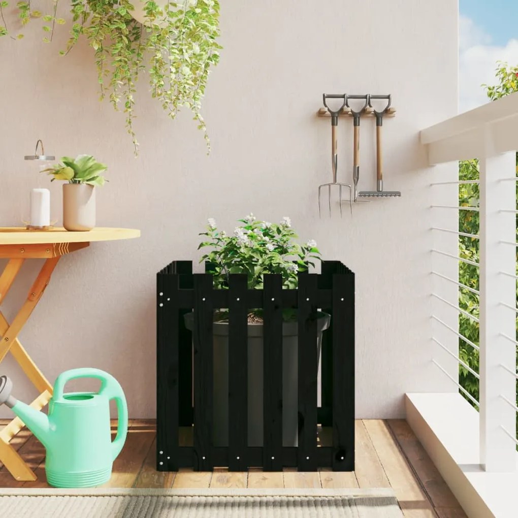 vidaXL Jardinieră grădină design gard negru 60x60x60 cm lemn masiv pin