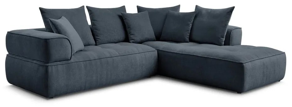 Colțar albastru închis cu tapițerie din chenille (cu colț pe partea dreaptă/în formă de ”L”) Whesley – Bobochic Paris