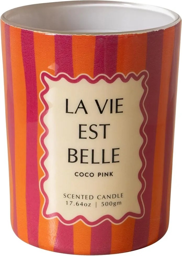 Lumânare roz «La vie est belle» – parfum de cocos