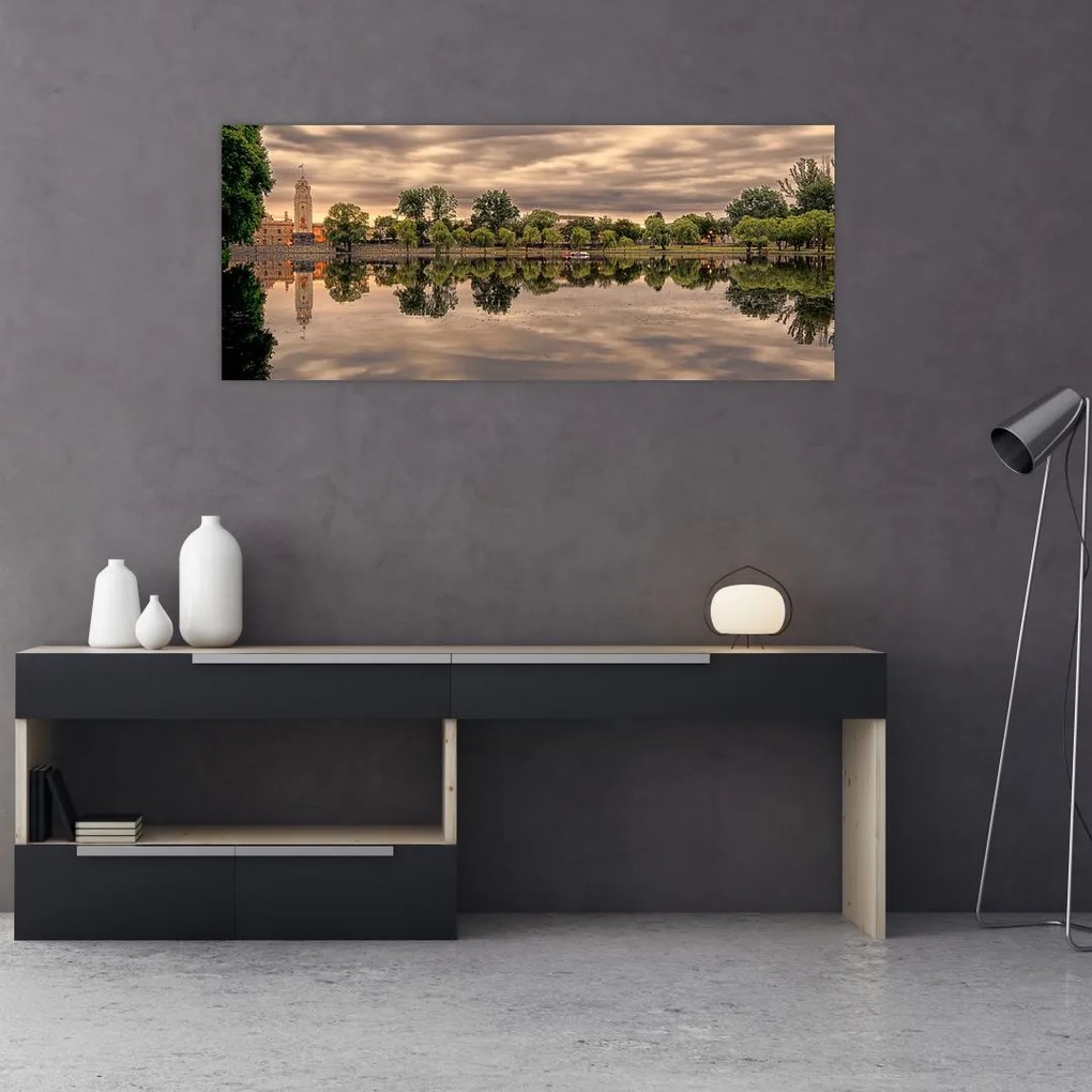 Tablou cu lac și copaci (120x50 cm)