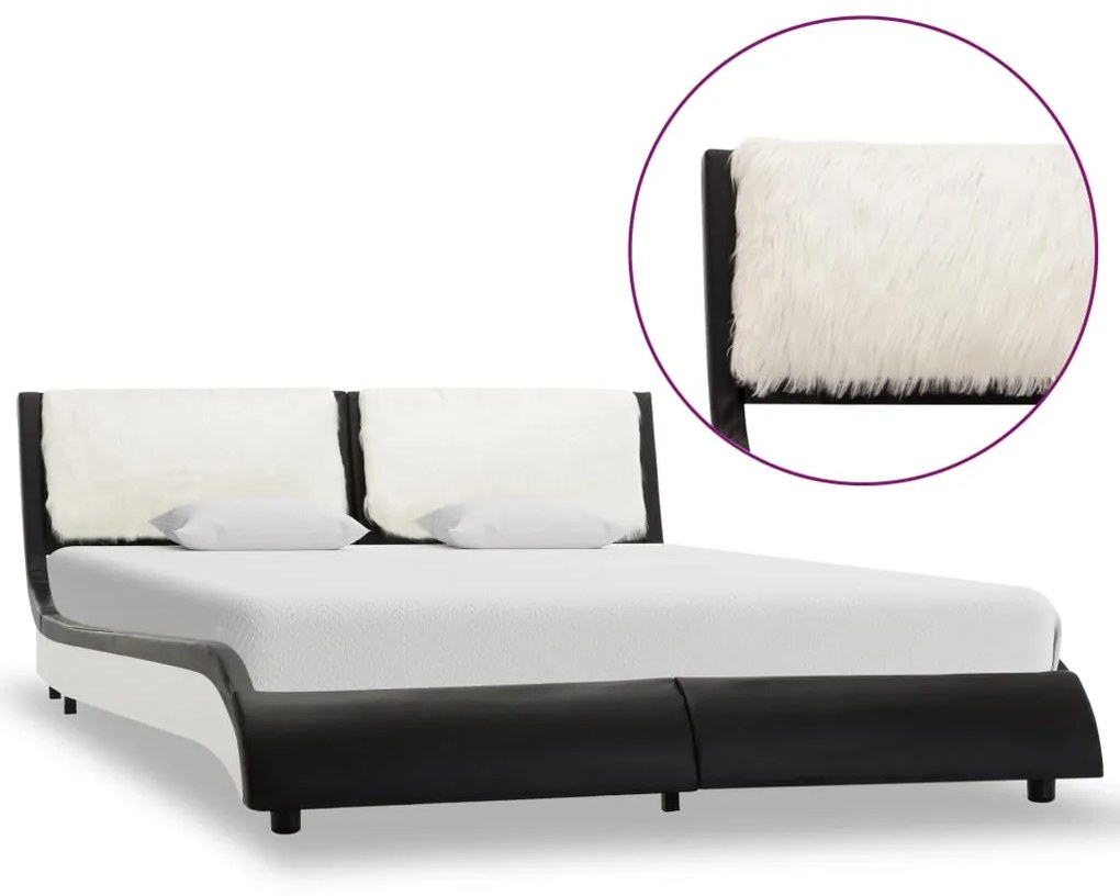 280379 vidaXL Cadru de pat cu LED, negru și alb, 140x200 cm, piele ecologică
