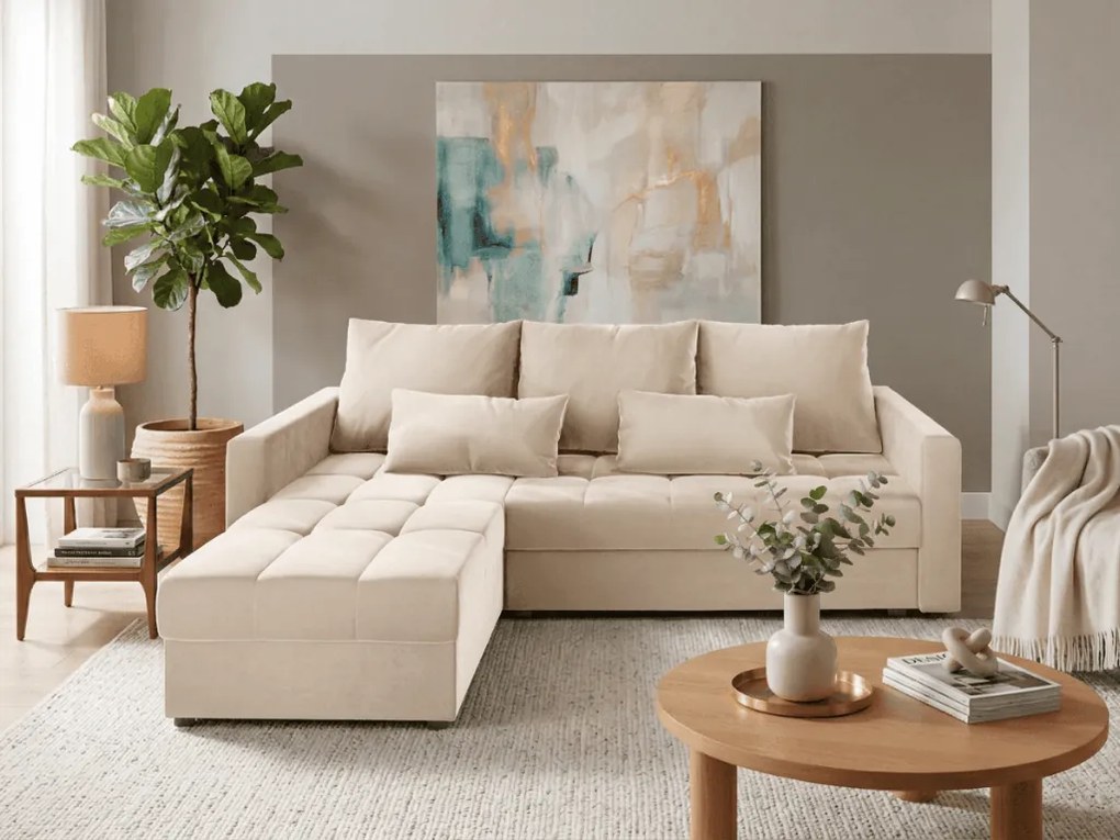 OFERTA Canapea extensibila de colt ZENOVA crem 220x140 cm, reversibila calitate II
