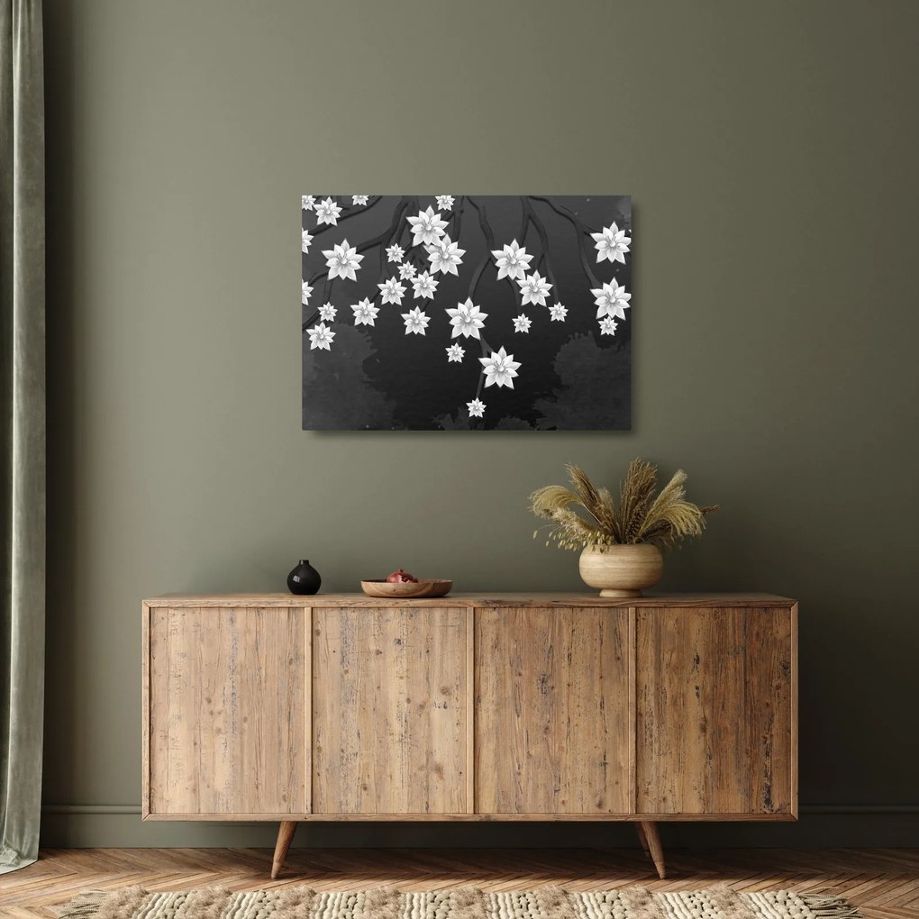 Tablou pe sticlă - Flori pe ramuri (70x50 cm)