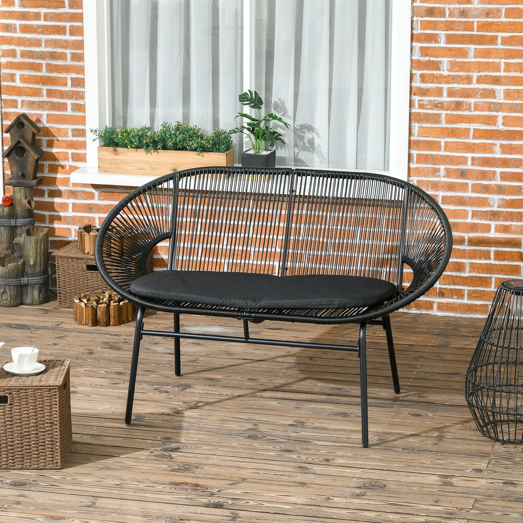 Outsunny Bancă Acapulco cu Brațe, Perne și Cadru din Oțel, Greutate Maximă 260 kg pentru Balcon, Terasă, Grădină 132x72x83 cm Negru | Aosom Romania