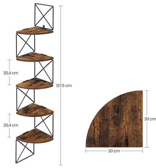 Raft De Colt Cu 5 Niveluri, Maro Rustic Si Negru