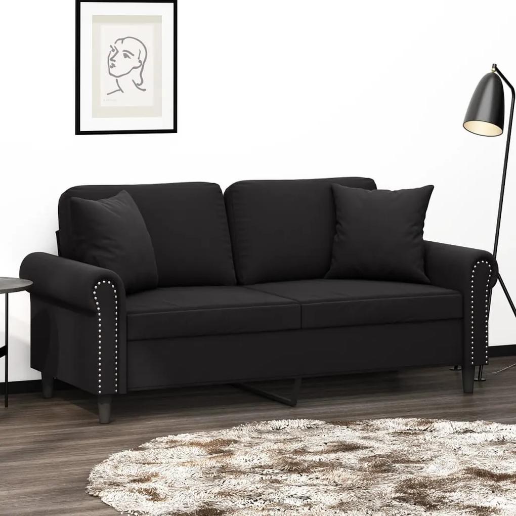 Canapea cu 2 locuri cu pernute, negru, 140 cm, catifea