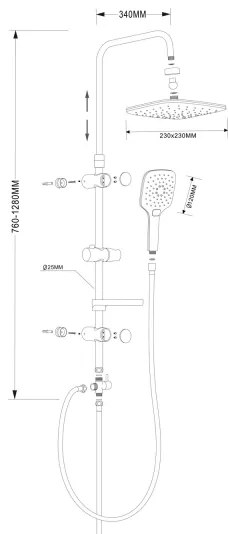 Set de duș Aqualine KERA negru mat