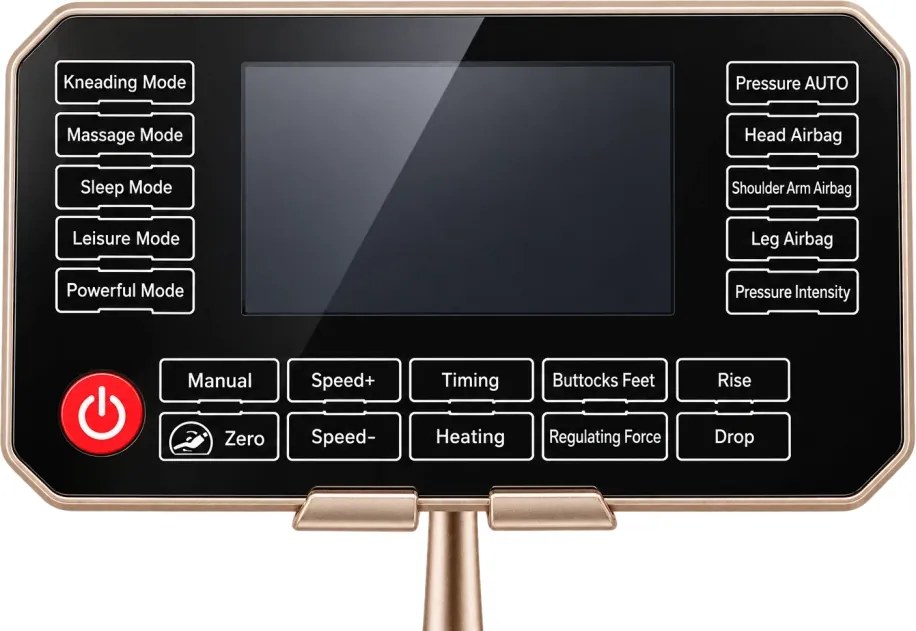 Fotoliu de masaj VETURIUS ULTRA PRO, Incalzire, Bluetooth, Display, Ecran tactil, Controler rapid cotiera, Zero Gravity, Boxe, Moduri Automate, Suport Picioare extensibil, Piele Ecologica Premium, Bej