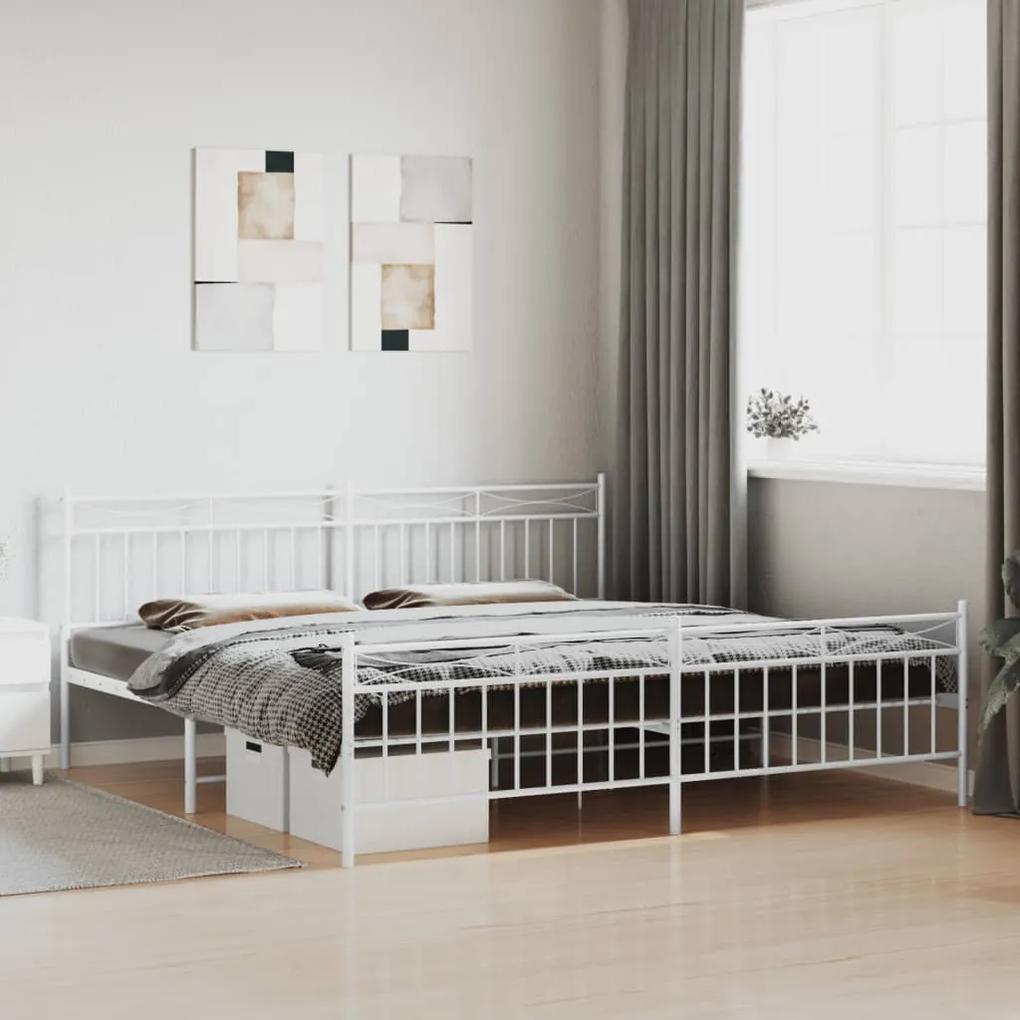 373765 vidaXL Cadru de pat metalic cu tăblie, alb, 200x200 cm