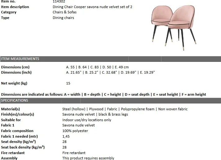 Set de 2 scaune design elegant LUX Cooper, catifea nude 114302 HZ