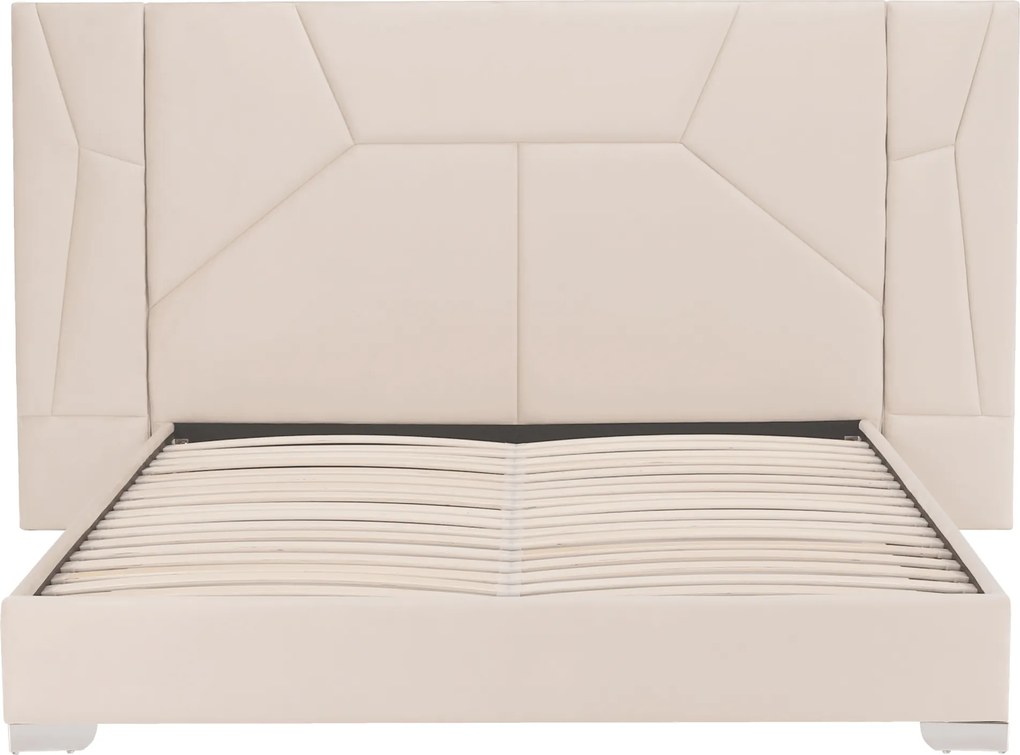 Pat cu somieră şi iluminare LED, 160x200, ţesătură Velvet bej, ALTESA