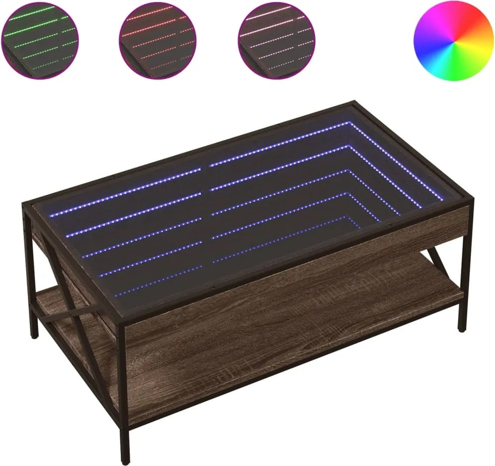 vidaXL Măsuță de cafea cu LED infinity, stejar maro, 90x50x38 cm