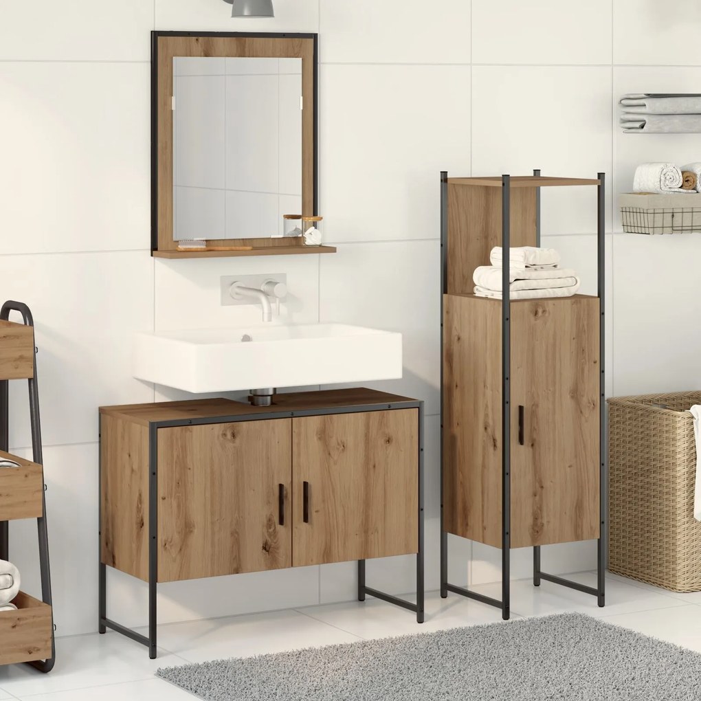vidaXL Set de mobilier pentru baie 3 piese din lemn ingineresc de stejar vieXL