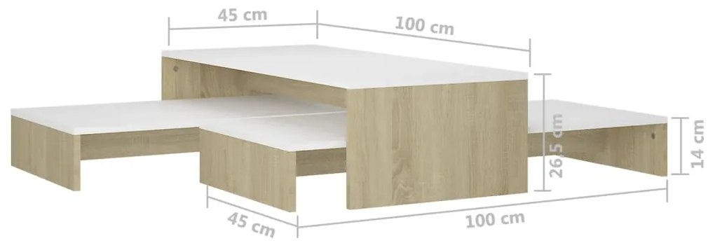 Set masute cafea suprapuse, albstejar sonoma, 100x100x26,5 cm 1, alb si stejar sonoma