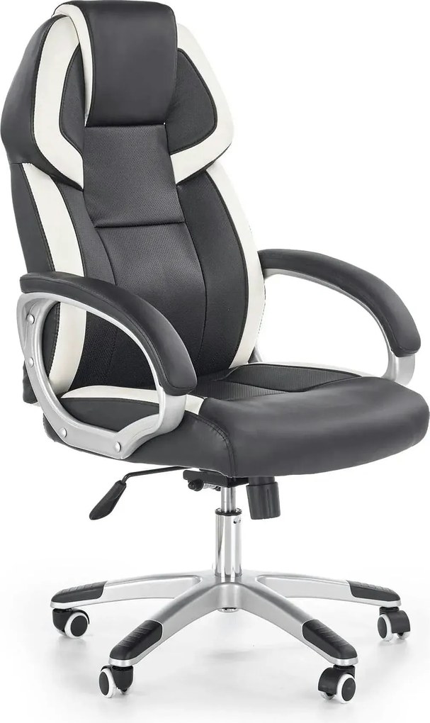 Scaun de birou BARTON, negru/alb, piele ecologica perforata, 64x68x115