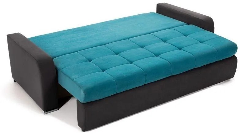 Canapea Extensibilă 3 locuri VENETIA, cu ladă de depozitare, 220x100x90 cm, Turcoaz/Negru