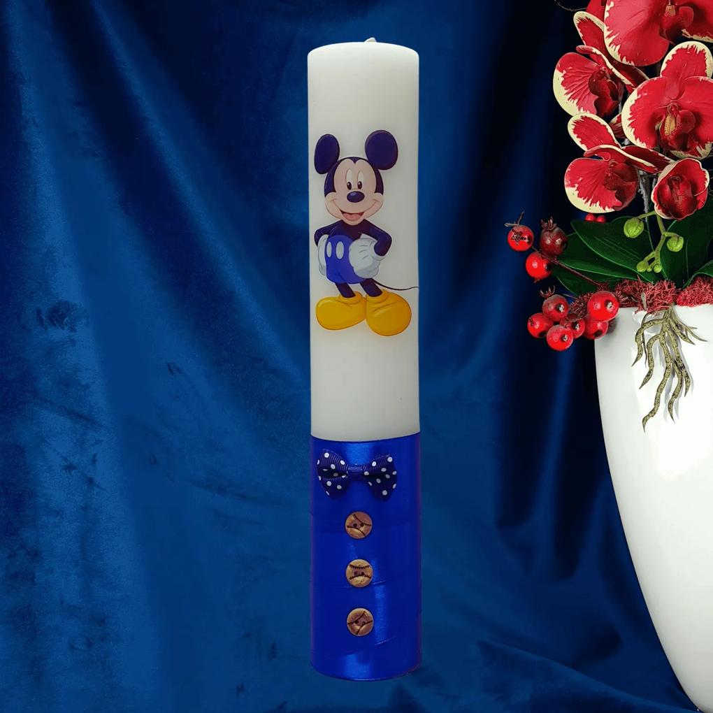 Lumanare botez decorata Mickey albastru 7 cm, 30 cm