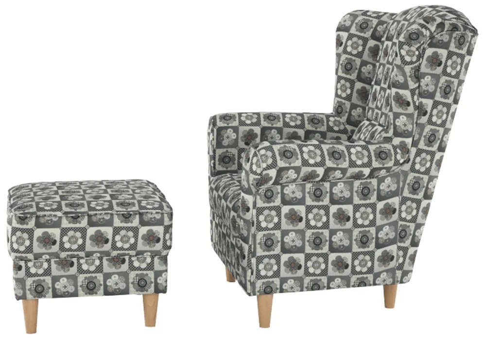 Fotoliu cu urechi cu taburete Aevo (patchwork N1). 788159