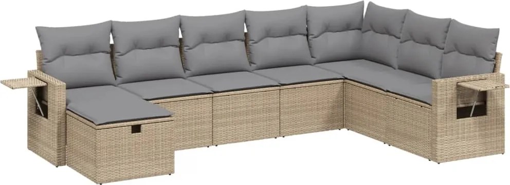 vidaXL Set canapele de grădină, 8 piese, cu perne, bej, poliratan