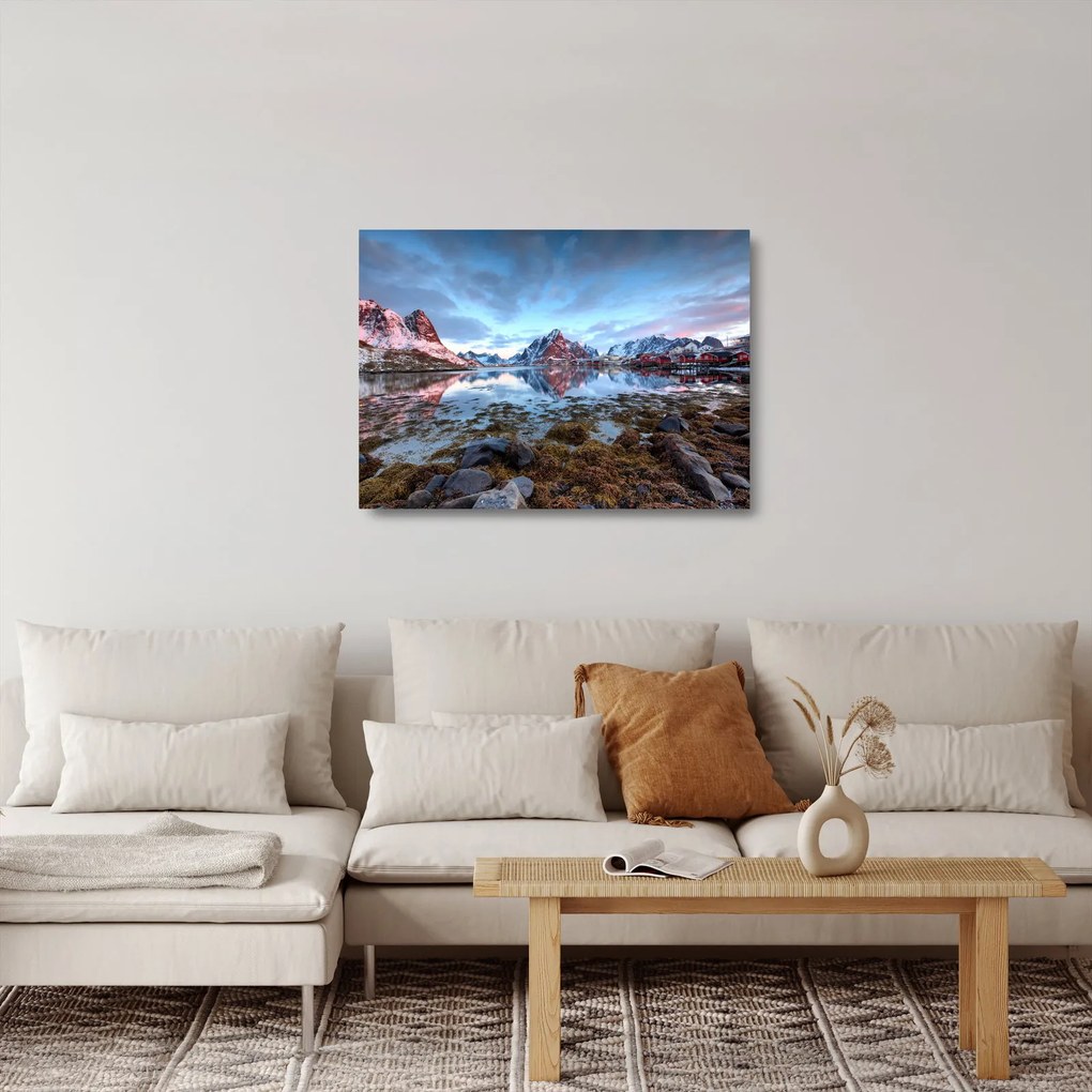 Tablou pe sticlă - Răsărit de soare deasupra Reine (70x50 cm)
