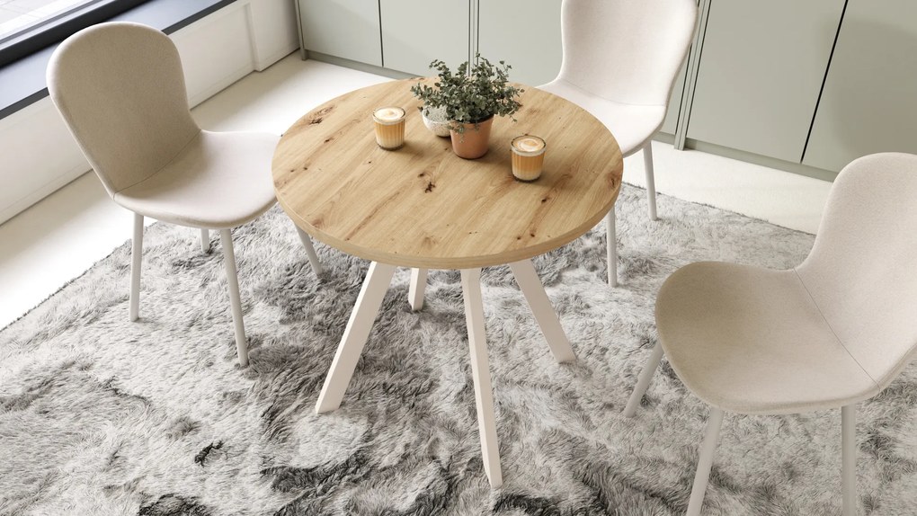 Mazzoni ALMO 80 Stejar Artisan/picioare bej - MASĂ ROTUNDĂ CU PICIOARE Y LOFT/INDUSTRIAL PENTRU BUCĂTĂRIE LIVING SAU SUFRAGERIE