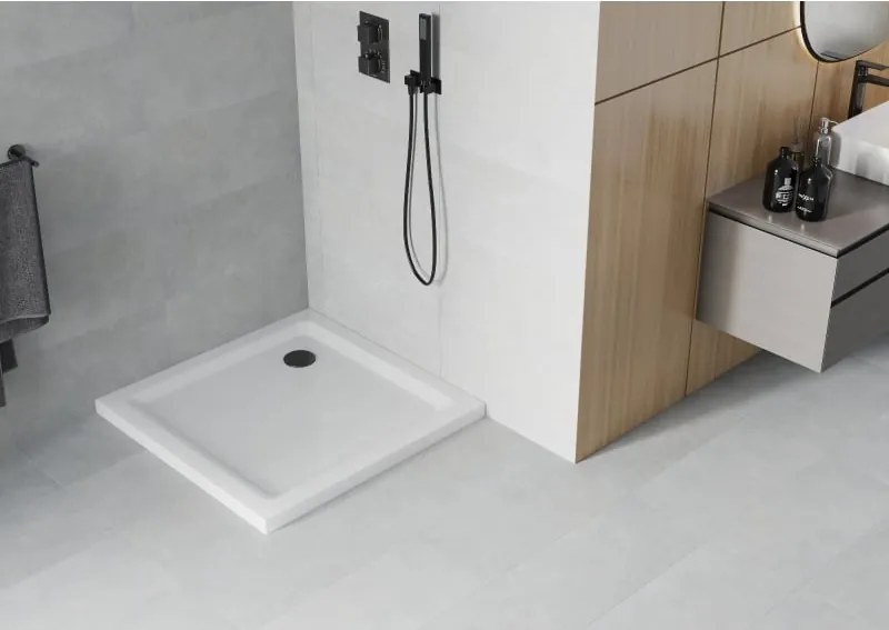 Mexen Flat duș pătrat slim 90 x 90 cm, alb, sifon negru - 40109090B
