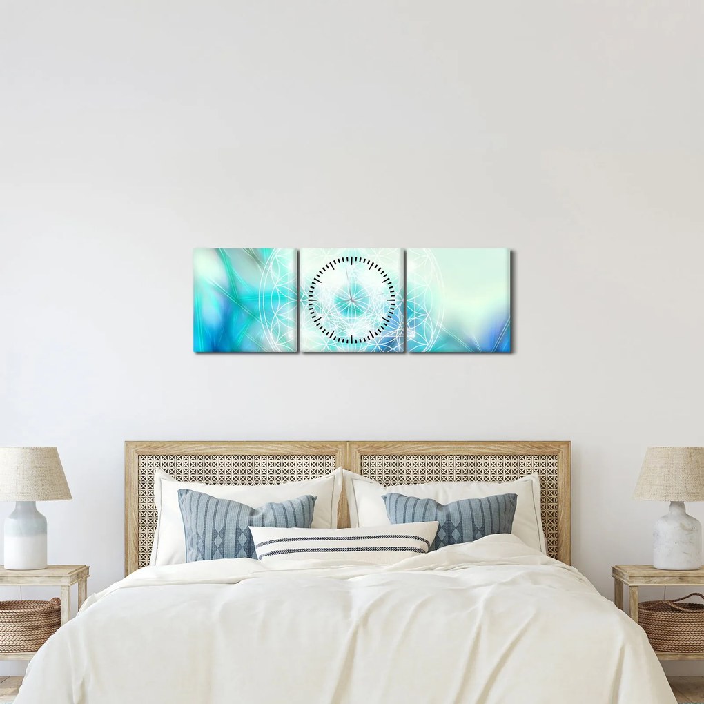 Tablou - Merkaba pe un fundal turcoaz (cu ceas) (90x30 cm)