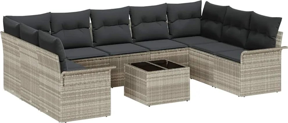 vidaXL Set de canapele pentru grădină 10 pcs Gri deschis poliratan