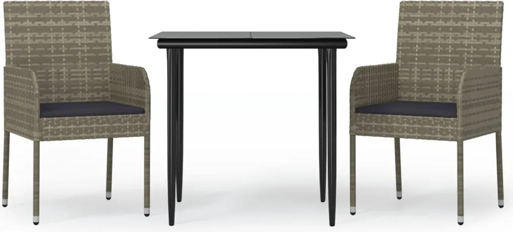 vidaXL Set mobilier de grădină cu perne, 3 piese, negru/gri, poliratan