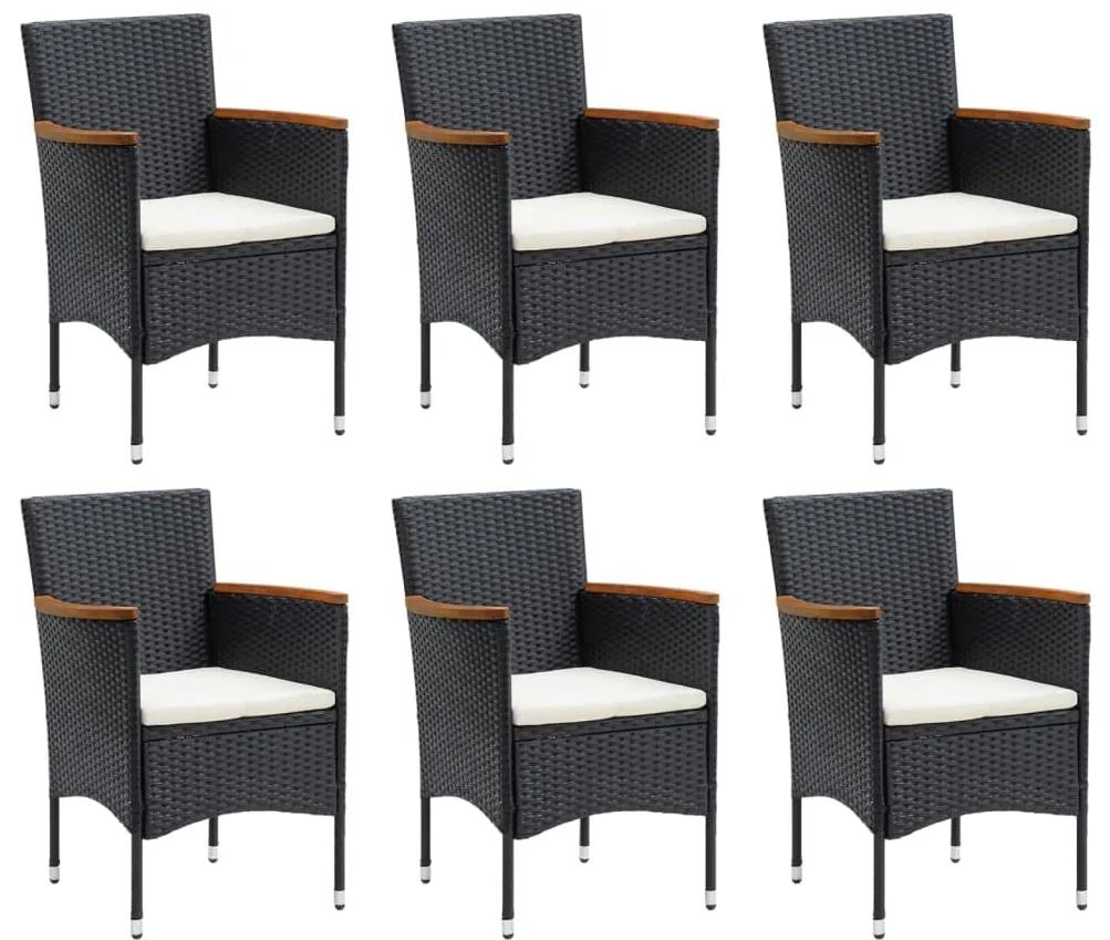 Set mobilier de gradina cu perne, 7 piese, negru, poliratan negru si maro, Lungime masa 150 cm, 7