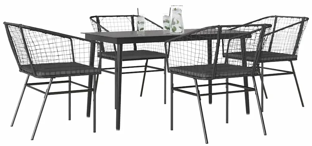 vidaXL Set de sufragerie de grădină 5 piese neagră Sticlă Poly Rattan