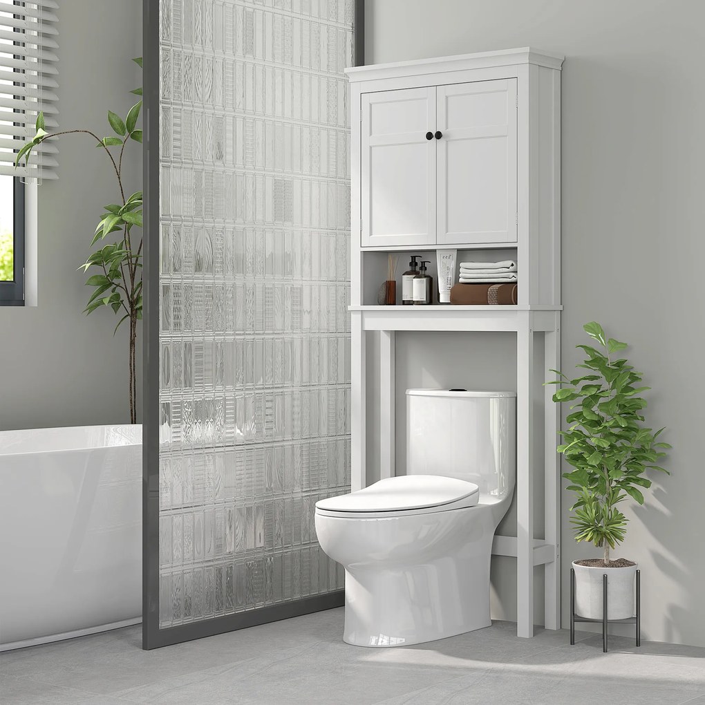 HOMCOM Mobilier WC deasupra toaletei mobilier mașină de spălat dulap 2 uși rafturi reglabile alb | Aosom Romania