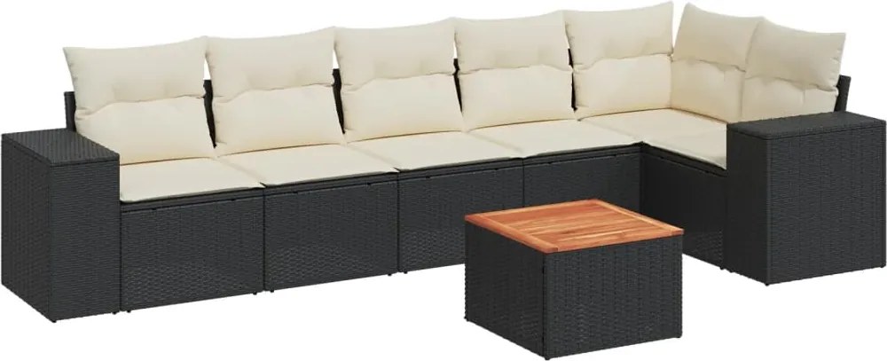 vidaXL Set canapele de grădină cu perne, 7 piese, negru, poliratan