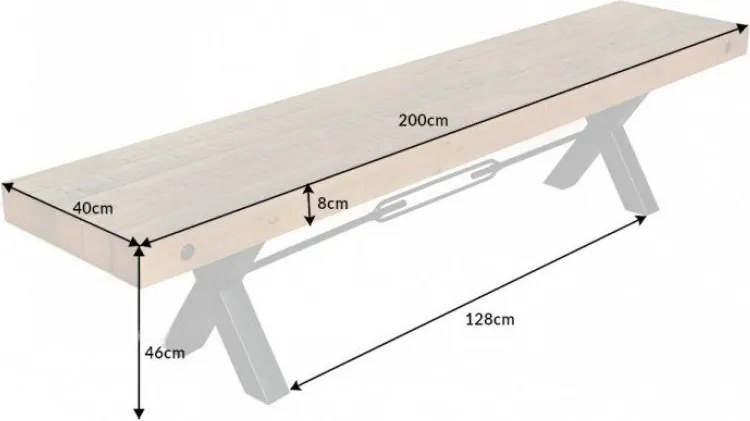 Banca design industrial Thor 200cm Pin natur
