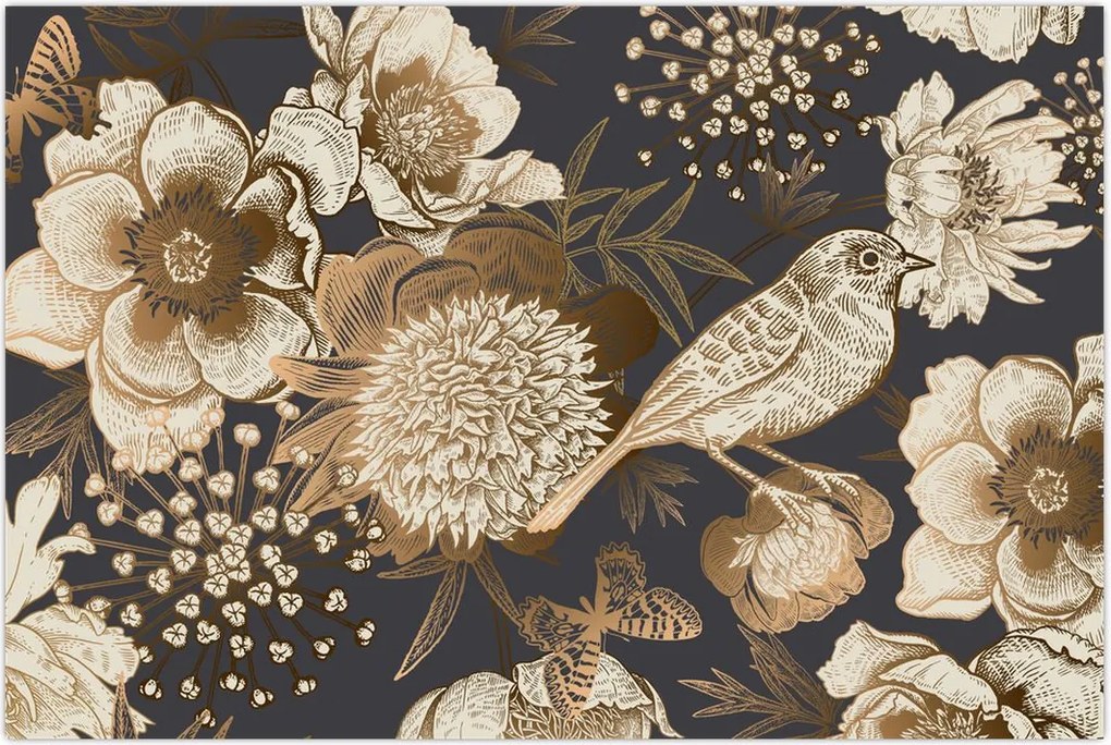 Tablou - Flori aurii pe fundal întunecat (90x60 cm)