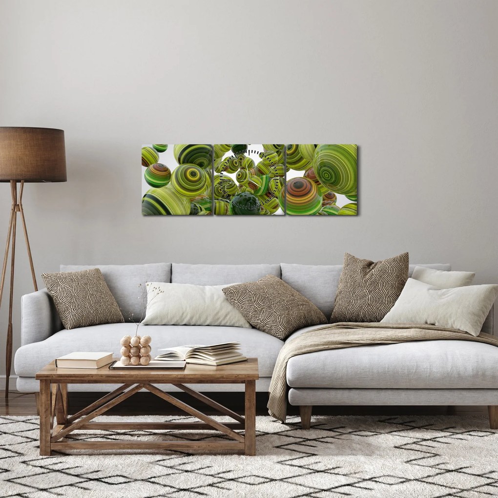 Tablou cu bile în dungi (cu ceas) (90x30 cm)