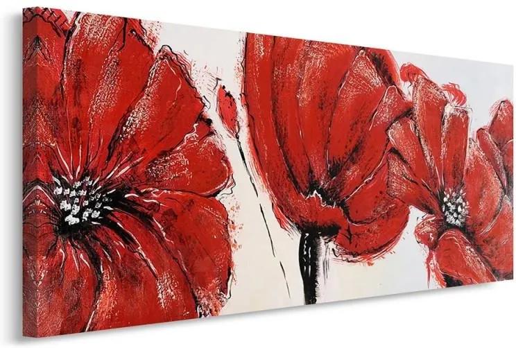 CARO Tablou pe pânză - Red Flowers - Panorama 150x60 cm