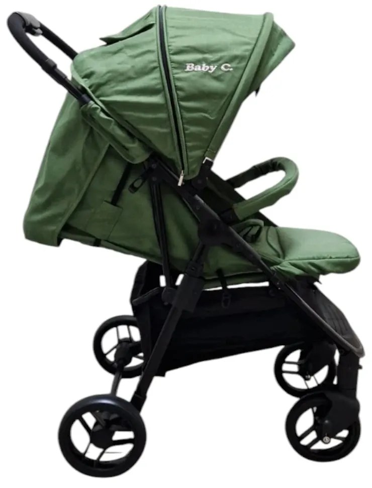 Carucior nou nascuti 2 in 1 BABY CARE™ PRO YK78, Pozitie somn, Spatar reglabil in 7 trepte, Frana picior, Pliabil, Verde Kaki