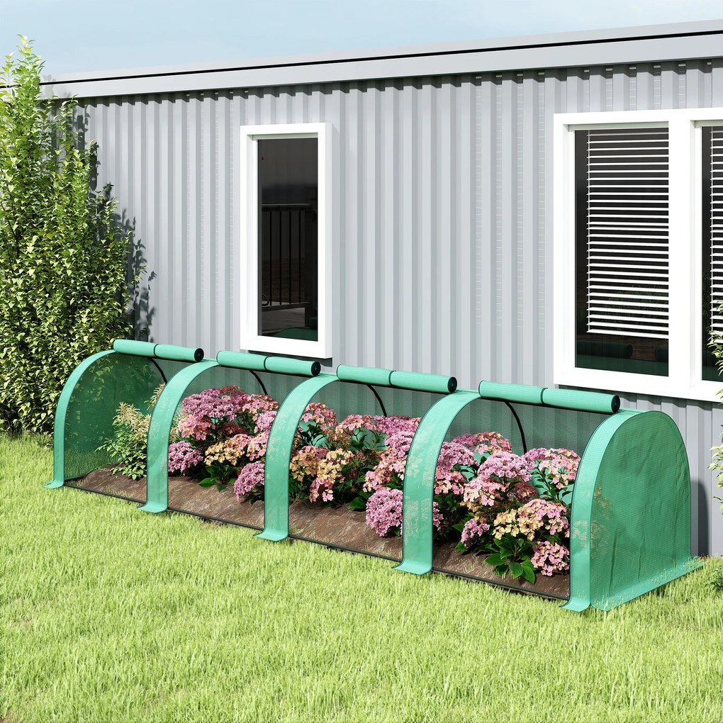 Outsunny Seră Portabilă Tip Tunel 4x1x0.8 m cu 4 Uși cu Fermoar, Acoperire PVC Rezistentă la Apă/UV | Aosom Romania