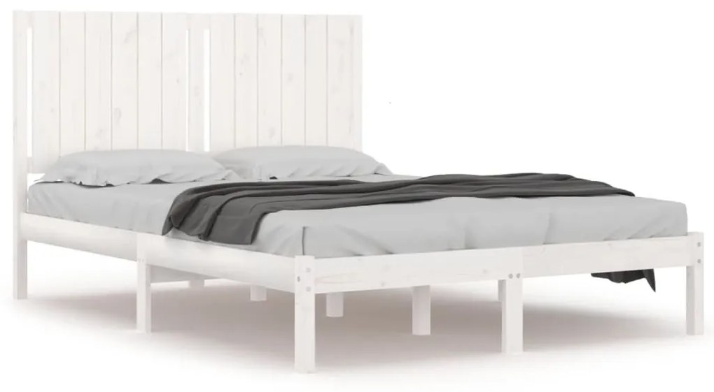 3104394 vidaXL Cadru de pat, alb, 140x190 cm, lemn masiv de pin